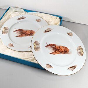 KUB1 Kuba Porzellan 2x Lobster dinner plates 10.5" JKW West Germany Shellfish